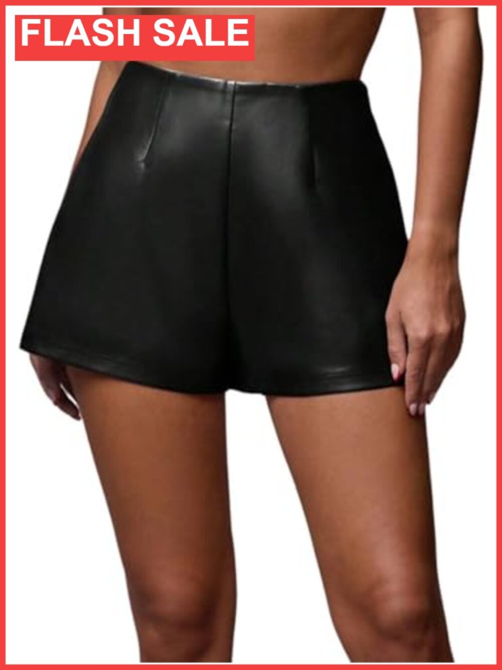 Faux PU Leather Mini Shorts High Waisted Zipper Closure